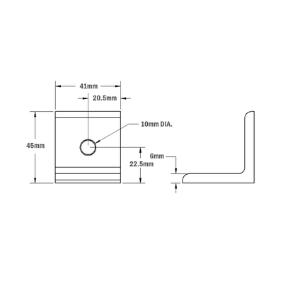 40-510-3SS MODULAR SOLUTIONS ANGLE BRACKET<BR>45MM TALL X 45MM WIDE WITH STAINLESS STEEL HARDWARE